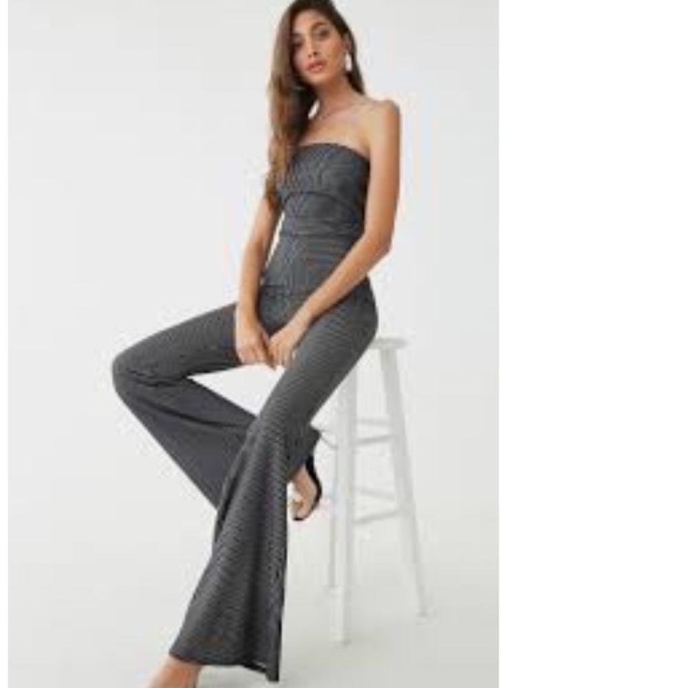 Pinstripe Strapless Flare Jumpsuit | NWOT